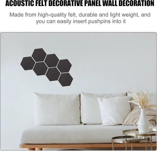 Vista 3 de Tablero de pared hexagonal de fieltro autoadhesivo, 12 unidades, azulejos de notas de boletín absorbentes de sonido para decoración del hogar Negro