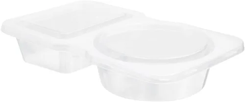 Vista 2 de Futura - Recipientes para aperitivos de 5 onzas, 100 recipientes para salsa para microondas, 2 compartimentos, tapa con bisagras, vasos de plástico
