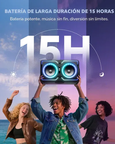 Vista 4 de Hotlemon Altavoz Bluetooth grande: 240 W pico potente sonido fuerte con graves profundos, tiempo de reproducción de 15 horas, carga rápida, TWS