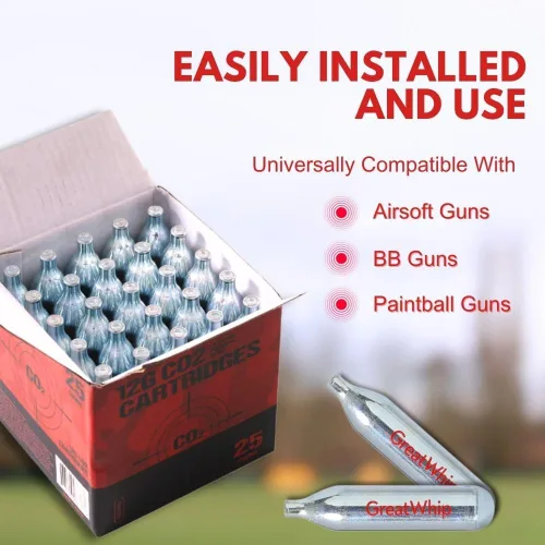 Vista 5 de GreatWhip 25 cartuchos de CO2 de 0.47 oz no roscados compatibles con pistola BB de CO2, pistola de aire, pistola de aire, pistola de aire, rifle