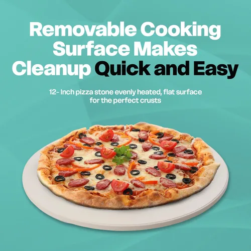 Vista 7 de Euro Cuisine PM600 - Máquina de pizza giratoria de 12 pulgadas con piedra y bandeja para hornear, encimera de pizza eléctrica, versátil máquina