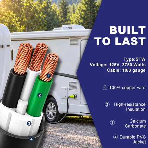 Vista 4 de Adaptador de enchufe RV de 15 amperios a 30 amperios, cable NEMA 5-15P a TT-30R, adaptador de corriente Dogbone de 12 pulgadas con cable STW de 10