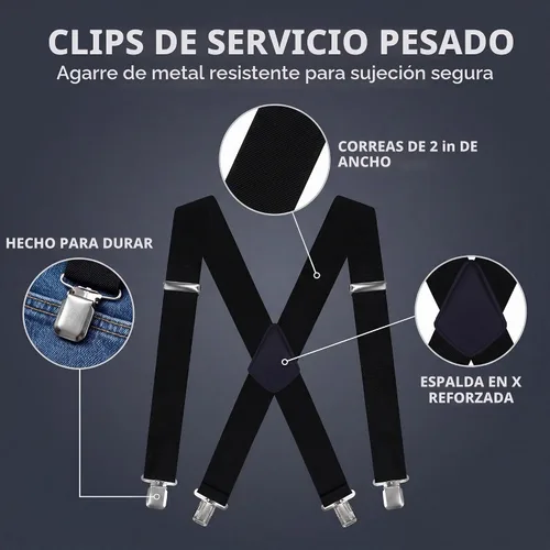 Vista 6 de trilece Heavy Duty Suspenders for Men - 2 Inch Wide Adjustable Elastic X-Back Suspenders with Strong Clips Negro