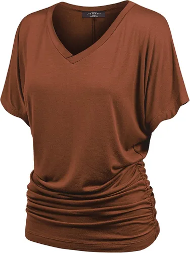 Vista 20 de Made By Johnny Camiseta de manga corta Dolman con cuello barco y dobladillo curvado para mujer, ajuste holgado Wt1037_aqua
