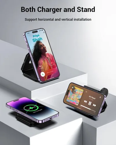 Vista 3 de Cargador inalámbrico magnético de 15 W, almohadilla de carga plegable de carga rápida compatible con Apple iPhone 16/Pro/Max/Plus, carga rápida