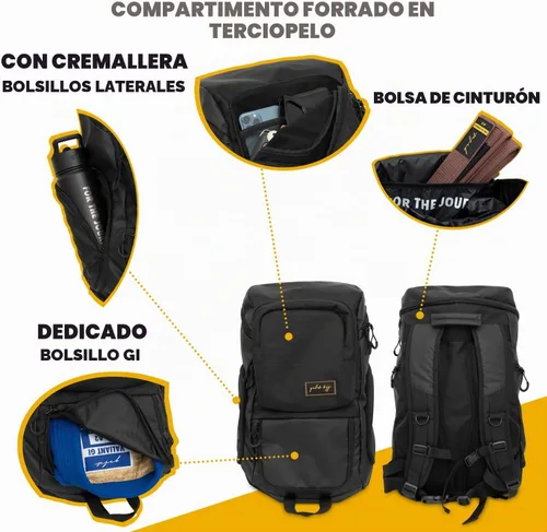 Vista 3 de Mochila dorada BJJ para Jiu Jitsu – Bolsa de deporte muy resistente con bolsillo impermeable de tejido de GI