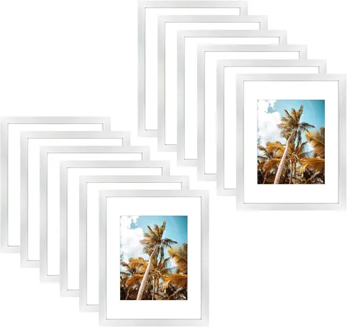 Vista 95 de Frametory, Marco de fotos de 11 x 14 pulgadas con paspartú para fotos de 8 x 10 pulgadas, moldeado ancho de vidrio de alta definición, accesorios