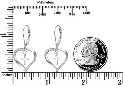 Vista 6 de Aretes de plata fina 925 en forma de corazón colgante para mujeres y niñas.