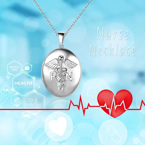 Vista 5 de POPKIMI Regalos para enfermera, médico, caduceo, estetoscopio, collar con medallón que sostiene fotos, médico, medicina de enfermería, joyería