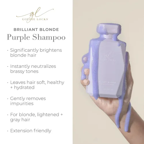 Vista 3 de Goldie Locks Brilliant Blonde Purple Shampoo - Ilumina y tonifica el cabello rubio, gris y aclarado, neutraliza el latón, sin sulfatos, seguro