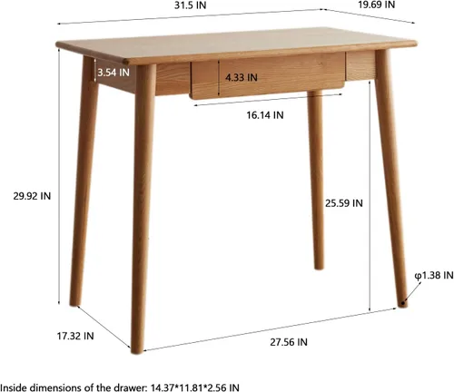 Vista 3 de Escritorio de escritura para oficina en casa, mesa de trabajo de madera maciza con 2 cajones para espacios pequeños