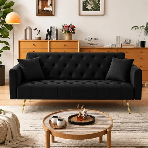 Vista 17 de Anwick - Sofá cama de terciopelo moderno de 72 pulgadas, sofás plegables convertibles con 3 respaldos ajustables, sofá biplaza reclinable copetudo