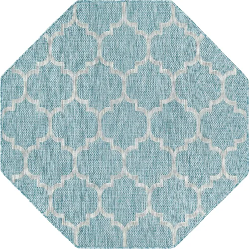 Vista 3 de Unique Loom Outdoor Trellis Collection Alfombra de Área - Enrejado (Octágono 5' 0" x 5' 0", Aguamarina/Gris)