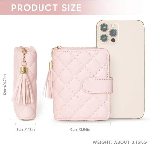 Vista 4 de Billetera para tarjetas de crédito, con cremallera para hombres y mujeres, Rosado, Classic
