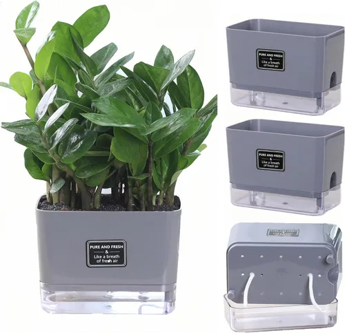 Vista 6 de FAMZ Macetas de autorriego para plantas de exterior, paquete de 4, adecuadas para plantas y flores de jardín de interior y exterior, caja de maceta