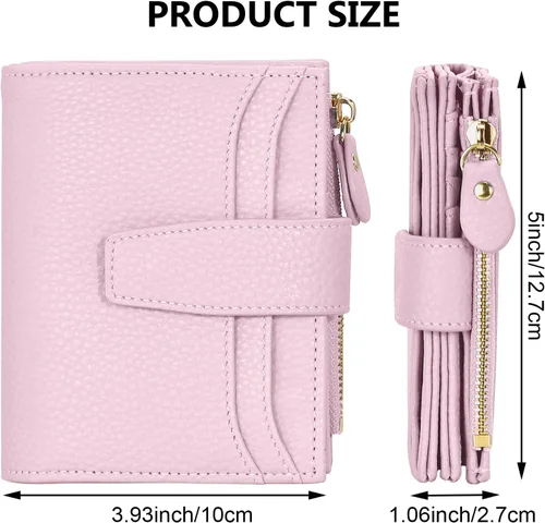 Vista 3 de oscaurt Cartera pequeña para mujer, con bloqueo RFID, plegable, compacta, para tarjetas de crédito, carteras de cuero para mujeres con bolsillo