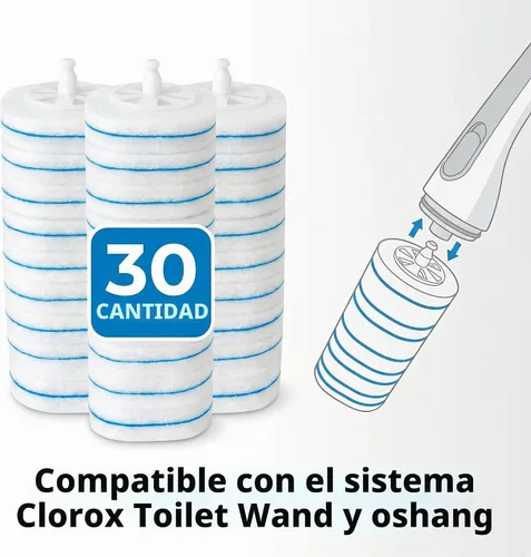 Vista 2 de 30 almohadillas de repuesto desechables para inodoro compatibles con cepillo de inodoro Clorox y Oshang, cabezales de limpieza de baño