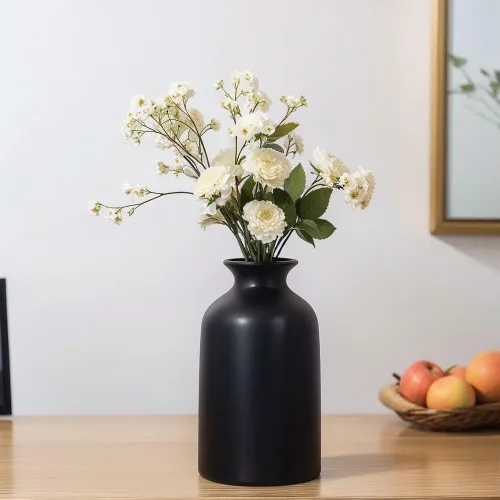 Vista 4 de Black Bud - Juego de 12 jarrones de cerámica negra para flores, pequeño jarrón moderno para decoración de mesa, centro de mesa bohemio