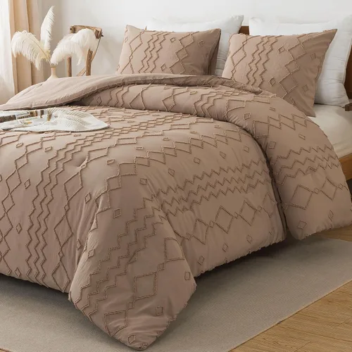 Vista 20 de Andency Edredón individual caqui, ropa de cama geométrica copetuda de 2 01 - Caqui