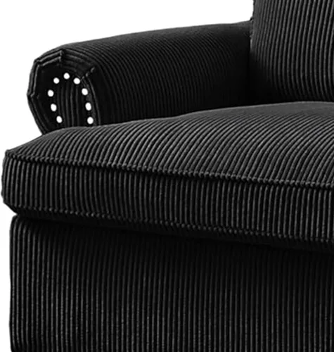 Vista 7 de Sofá cama reversible con cómodo colchón de espuma viscoelástica, sofá extraíble de pana convertible de tamaño matrimonial para sala de estar, Negro