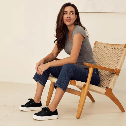 Vista 2 de JABASIC Zapatos deportivos de plataforma transpirables con cordones para mujer