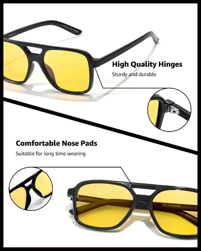 Vista 3 de LVIOE Lentes polarizados de visión nocturna para hombres y mujeres, cuadrados, estilo aviador, conducción nocturna, retro, vintage, 70s, lente