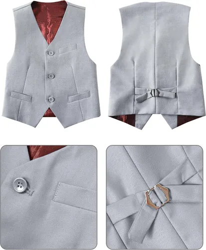Vista 5 de Conjunto de chaleco y pantalones de esmoquin para niños con corbata de camisa y corbatín formal