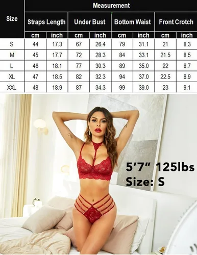 Vista 6 de GEESENSS Conjunto de lencería para mujer babydoll de encaje de 2 piezas conjunto de brasier y bragas ajustables