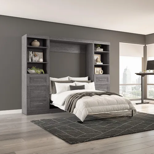Vista 2 de BESTAR Pur - Cama Murphy completa y 2 estanterías con cajones, cama de pared que ahorra espacio de 109 pulgadas