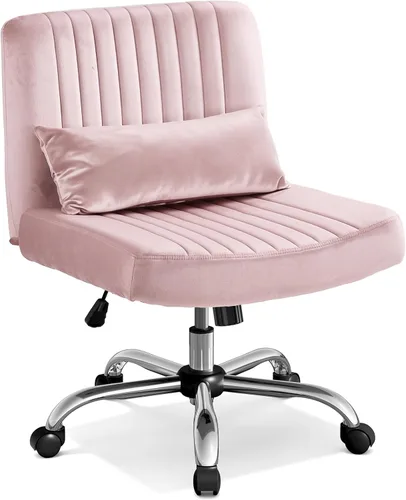 Vista 10 de Silla cruzada de terciopelo con ruedas, silla de oficina de lujo con patas cruzadas, cómoda silla de escritorio para oficina en casa, silla de Rosa