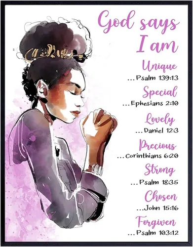 Vista 9 de Arte de pared inspirador con versículo bíblico para mujeres afroamericanas, póster de decoración motivacional para niñas negras, adolescentes, sala