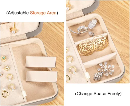 Vista 4 de LANDICI - Caja de joyería pequeña para mujeres y niñas, estuche organizador de joyería de viaje de cuero PU, soporte portátil para almacenamiento
