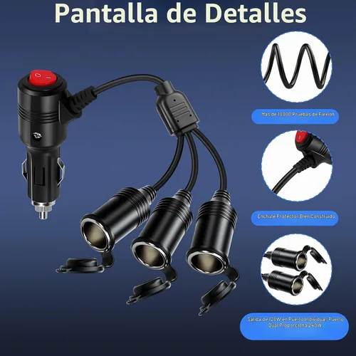 Vista 6 de Divisor de Encendedor de Cigarrillos, Divisor de 12 V, Adaptadores Duales de Encendedor de Cigarrillos para Coches, Enchufe de Encendedor
