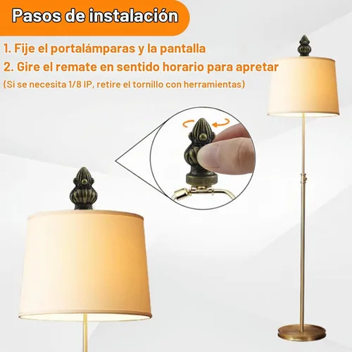 Vista 6 de Pomo de tapa de remate de lámpara de latón antiguo, se adapta