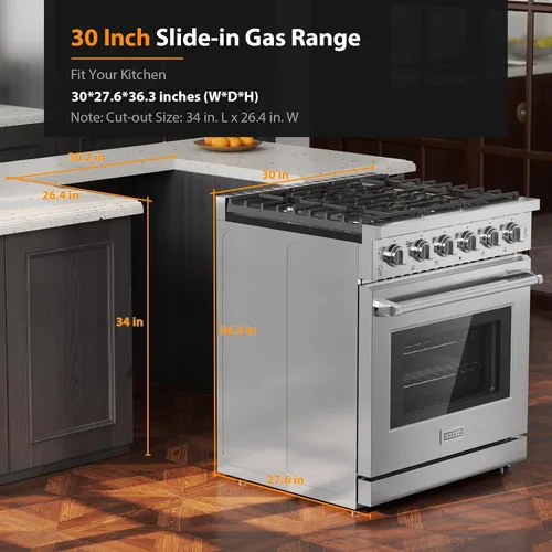 Vista 3 de Empava Estufa de Gas de 30 Pulgadas con Convección Verdadera, Horno de 4.55 Pies Cúbicos, Quemador de Potencia de 18,000 BTU para Sellar, Superficie