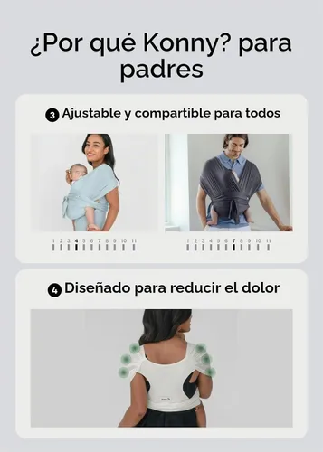 Vista 6 de Portabebés Konny Flex AirMesh con Soporte para la Cabeza - Canguro Ajustable, Fácil de Usar, Sin Manos, Fular Transpirable para Bebé, Perfecto