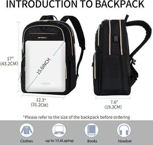 Vista 2 de EMPSIGN Mochila Bolso para Laptop para Mujeres y Hombres con Puerto de Carga USB, Mochila de Viaje Resistente al Agua Acolchada de 15.6 Pulgadas