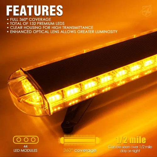 Vista 2 de Xprite Barra de luz estroboscópica para techo, LED de 48 pulgadas con soportes de montaje ajustables, se adapta a camiones de trabajo, quitanieves