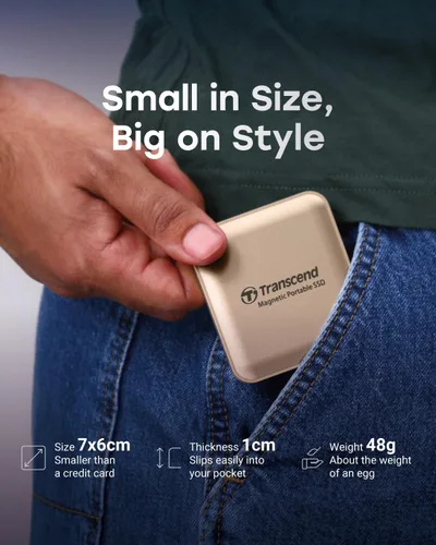 Vista 5 de Transcend ESD420 SSD externo magnético de 1 TB, hasta 2000 MB/s, compatible con Apple 4K ProRes HDR Record, MagSafe