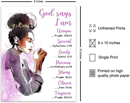 Vista 2 de Arte de pared inspirador con versículo bíblico para mujeres afroamericanas, póster de decoración motivacional para niñas negras, adolescentes, sala