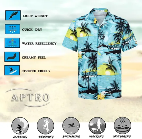 Vista 6 de APTRO Men's Hawaiian Shirt Short Sleeve with Pocket Beach Shirt Button Down Wrinkle Free
