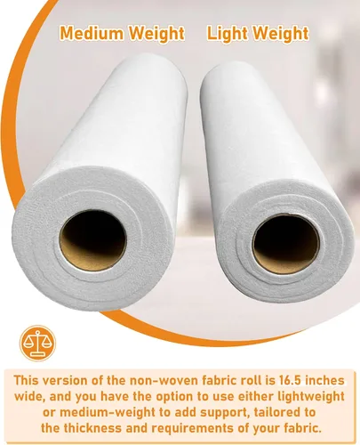 Vista 3 de PLANTIONAL Interfaz fusible no tejido no tejido blanco ligero para planchado: 16.5 "x 30yds Interfaz no tejida de peso ligero en poliéster de una