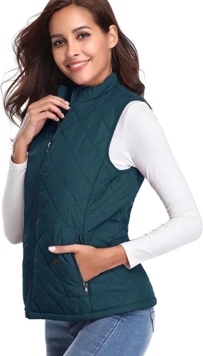 Vista 2 de Fuinloth - Chaleco acolchado para mujer, diseño de cuello alto, ligero, con cierre