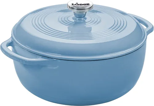 Vista 23 de Lodge - Horno holandés de hierro fundido esmaltado de 6 cuartos de galón con tapa – Asas duales – Apto para horno hasta 500° F o en estufa - Úselo