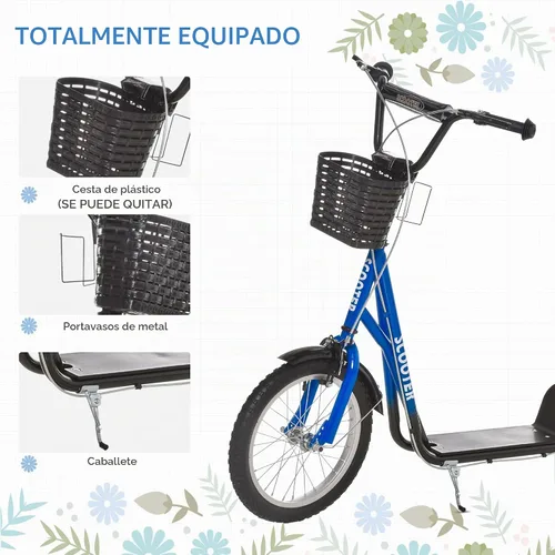 Vista 5 de Aosom Youth Scooter Kick Scooter 16" Inflatable Rubber Tires Basket Azul