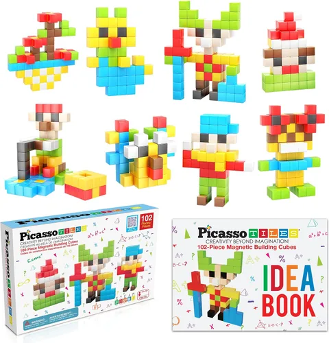 Vista 13 de PicassoTiles Juego de Construcción de Cubos de Rompecabezas Magnéticos de 60 Piezas, Bloques 3D de 1 Pulgada, Juguete de Construcción STEM