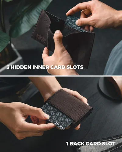Vista 21 de VULKIT Cartera de cuero minimalista con bloqueo Rfid triple billetera delgada para tarjetas de crédito con 3 ventanas de identificación y bolsillo