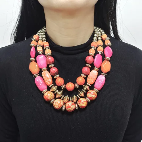 Vista 3 de Bocar Collar de cuentas gruesas de 3 capas de moda multicapa para mujer