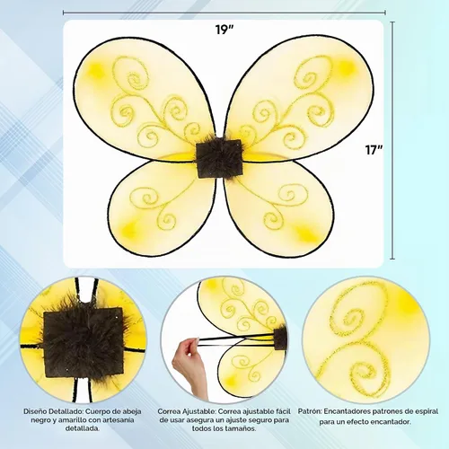 Vista 2 de Funcredible Juego de disfraz de abejorro – Alas de abeja para adultos, diadema de antena y gafas novedosas para cosplay, festivales y Halloween