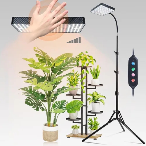 Vista 9 de FECiDA Luz de crecimiento de escritorio de 2 cabezales de 50 W, luces de cultivo de mesa para plantas de interior de espectro completo, temporizador